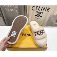 Discount Fendi Sunshine Platform Slides Sandal in Shearling Wool White 2025 FE103001 1030009