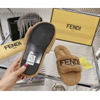 Sophisticated Fendi Flat Slides Sandal in Shearling Wool Beige FE103002 1030011