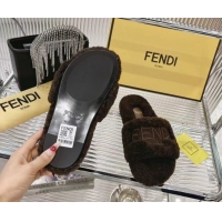 Best Grade Fendi Flat Slides Sandal in Shearling Wool Dark Brown 2025 FE103002 1030012