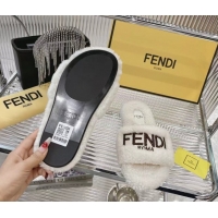 Buy Luxury Fendi Flat Slides Sandal in Shearling Wool White 2025 FE103002 1030013