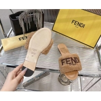 Lower PriceFendi Flat Slides Sandal in Shearling Wool Beige 2025 FE103003 1030016