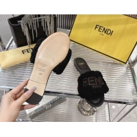 Popular Style Fendi Flat Slides Sandal in Shearling Wool Black 2025 FE103003 1030017