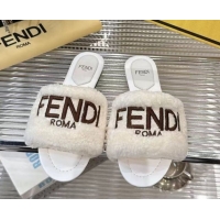 Top Grade Fendi Flat Slides Sandal in Shearling Wool White 2025 FE103003 1030018