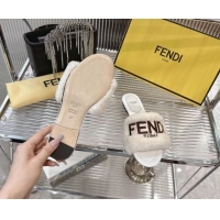 Top Grade Fendi Flat Slides Sandal in Shearling Wool White 2025 FE103003 1030018