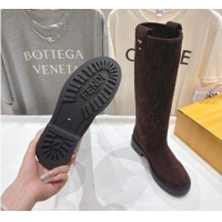 Best Product Fendi Filo Flat High Boots in FF Suede Dark Brown 2025 FE103004 1030019