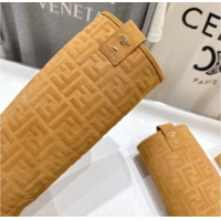 Best Price Fendi Filo Flat High Boots in FF Suede Yellow 2025 FE103004 1030020