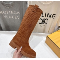 Fashion Fendi Filo Flat High Boots in FF Suede Light Brown 2025 FE103004 1030022
