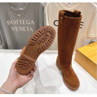 Fashion Fendi Filo Flat High Boots in FF Suede Light Brown 2025 FE103004 1030022