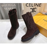 Low Cost Fendi Filo Flat Ankle Boots in FF Suede Dark Brown 2025 FE103004 1030023