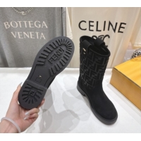 Stylish Fendi Filo Flat Ankle Boots in FF Suede Black 2025 FE103004 1030025