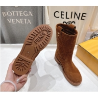 Luxurious Fendi Filo Flat Ankle Boots in FF Suede Light Brown 2025 FE103004 1030026