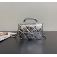 Luxury Cheap Chanel Mirror Calfskin Small Clutch with Chain AP4892 Silver 2025