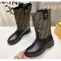 Perfect Fendi Filo Flat Ankle Boots in FF Canvas and Leather Beige 2025 FE103004 1030030