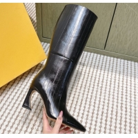 Sumptuous Fendi Arco Heel High Boots 9.5cm in Hagfish Embossed Leather Black 1030033