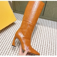 1:1 aaaaa Fendi Arco Heel High Boots 9.5cm in Hagfish Embossed Leather Beige 1030034