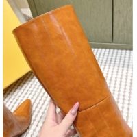 1:1 aaaaa Fendi Arco Heel High Boots 9.5cm in Hagfish Embossed Leather Beige 1030034