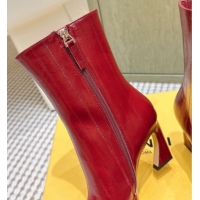 Good Quality Fendi Arco Heel Ankle Boots 9.5cm in Hagfish Embossed Leather Red 1030035