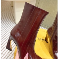 Good Product Fendi Arco Heel Ankle Boots 9.5cm in Hagfish Embossed Leather Dark Brown 1030036