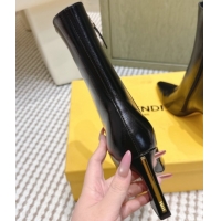 Duplicate Fendi Arco Heel Ankle Boots 9.5cm in Hagfish Embossed Leather Black 1030038