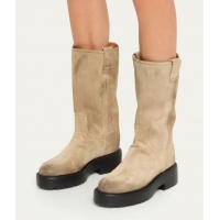 Best Price Miu Miu Suede Tall Moto Boots Heel 55mm M8122 Deserto 2025