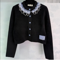 Luxury Discount Miu Miu Wool Cardigan with Plaid Trim M110504 Black 2025