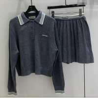 ​Grade Design Miu Miu Wool Knit Polo Shirt and Skirt Set M110506 Grey 2025