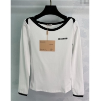 Promotional Miu Miu Cotton Long Sleeve T-Shirt M110503 White 2025