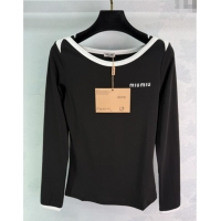 Good Product Miu Miu Cotton Long Sleeve T-Shirt M110503 Black 2025
