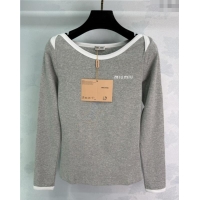 Best Quality Miu Miu Cotton Long Sleeve T-Shirt M110503 Grey 2025