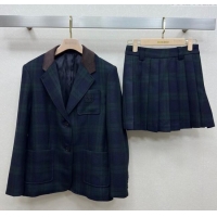 ​Grade Quality Miu Miu Plaid Jacket and Skirt Set M110512 Green/Multicolor 2025