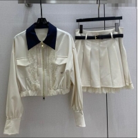 ​Luxury Cheap Miu Miu Lace Trim Jacket and Skirt Set M110513 White 2025