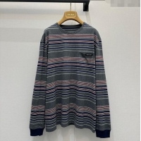 ​Luxury Cheap Miu Miu Striped T-Shirt M110516 Grey/Pink 2025