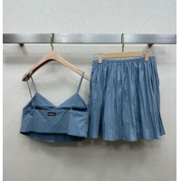 Top Design Miu Miu Cotton Vest and Skirt Set M110521 Blue 2025