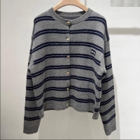 Top Quality Miu Miu Wool Cashmere Striped Cardigan M110541 Grey 2025