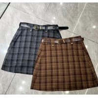Buy Discount Miu Miu Plaid Mini Skirt MM111410 Grey/Coffee 2025