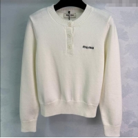 Super Quality Miu Miu Wool Knit Polo Cardigan MM111425 White 2025