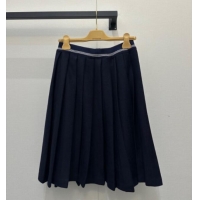 Super Quality Miu Miu Cashmere Pleated Skirt MM111426 Dark Blue 2025