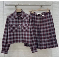 Buy Fashionable Miu Miu Plaid Shirt and Skirt Set MM111438 Red 2025