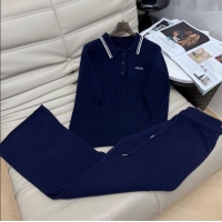 Grade Quality Miu Miu Knit Polo Shirt and Pants Set MM111449 Blue 2025