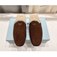 Best Price Prada Suede and Wool Flat Mules Brown 1S008O 1027001