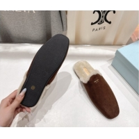 Best Price Prada Suede and Wool Flat Mules Brown 1S008O 1027001
