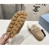 Stylish Prada Suede and Shearling Slippers Beige 2025 PR101107 1027003