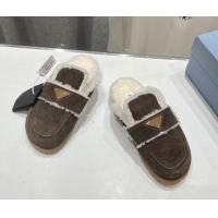 Sophisticated Prada Suede and Shearling Slippers Dark Brown 2025 PR101107 1027004