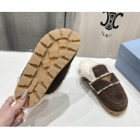 Sophisticated Prada Suede and Shearling Slippers Dark Brown 2025 PR101107 1027004