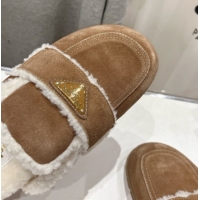 Best Price Prada Suede and Shearling Slippers Brown2 2025 PR101107 1027005