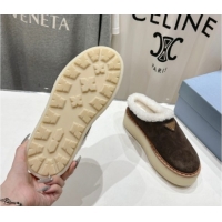 Classic Hot Prada Suede and Wool Platform Mules Dark Brown 2025 1S715N 1027007