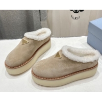 Charming Prada Suede and Wool Platform Mules Beige 1S715N 1027008