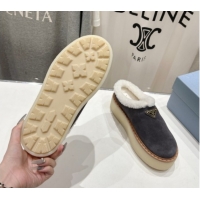 Good Looking Prada Suede and Wool Platform Mules Dark Grey 1S715N 1027009