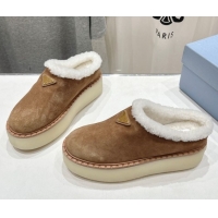 Unique Style Prada Suede and Wool Platform Mules Brown 1S715N 1027010
