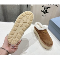 Unique Style Prada Suede and Wool Platform Mules Brown 1S715N 1027010